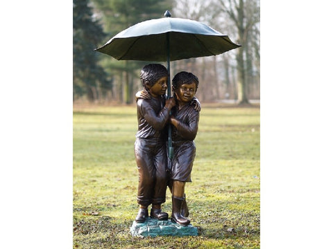 Bronzen kinderen onder paraplu - GardenArts