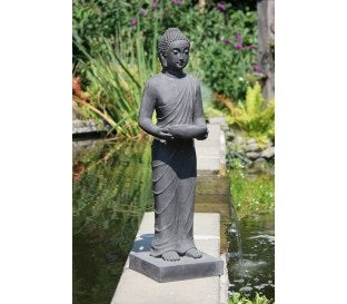Zeug Afleiding Pool Boeddha beeld staand met schaal – GardenArts